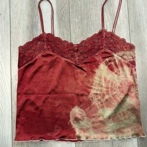 Eva Cervantes Lace Trimmed Burgundy Tie-Dye Cami Top Size M
